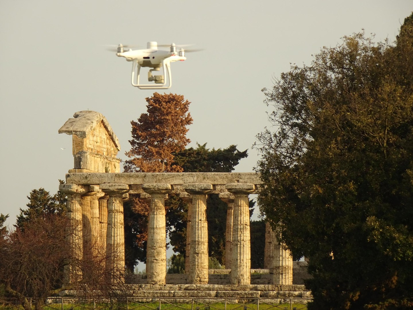 2023 Drone with multispectral camera in front of Athena temple in Paestum